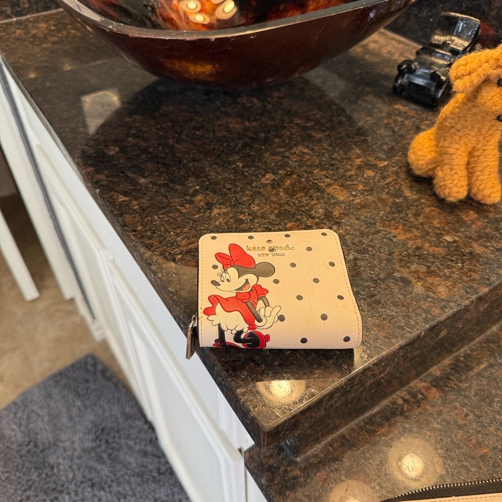 Kate Spade Beige Wallet with Minnie Mouse and Black Polka Dots
